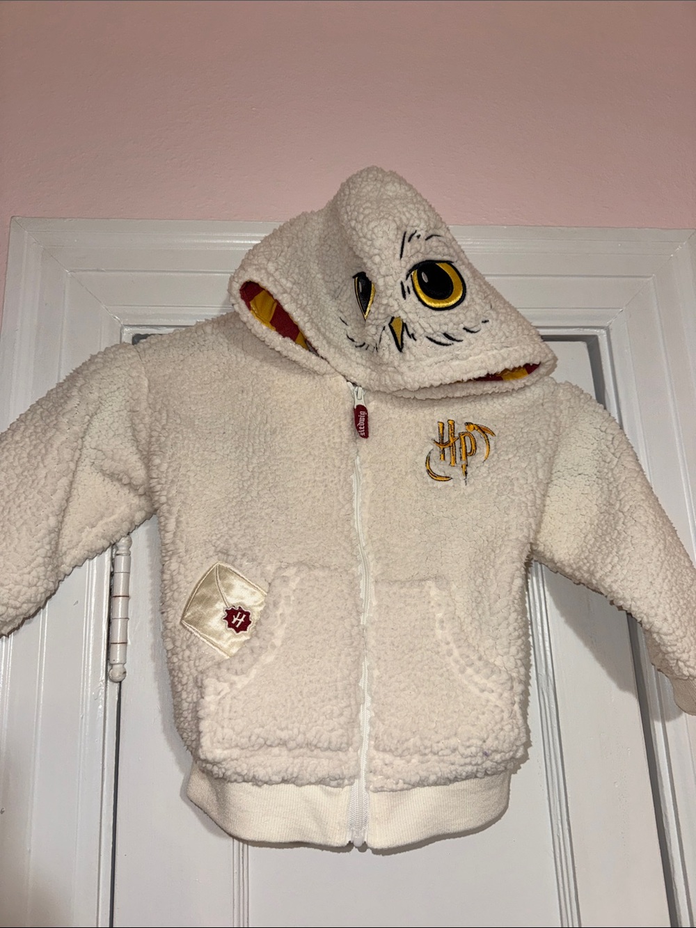 Kids Cream Sherpa Hoodie with Owl Hood and Embroidered HP Crest